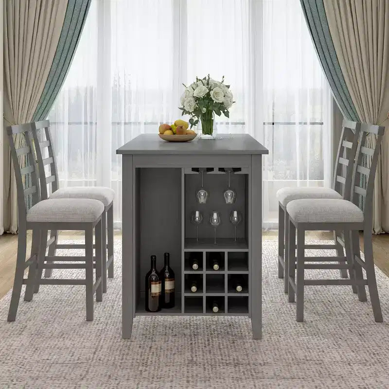 Ensemble de salle à manger GDFStudio Harry 5 pièces hauteur comptoir avec table en bois d'hévéa et chaises rembourrées
