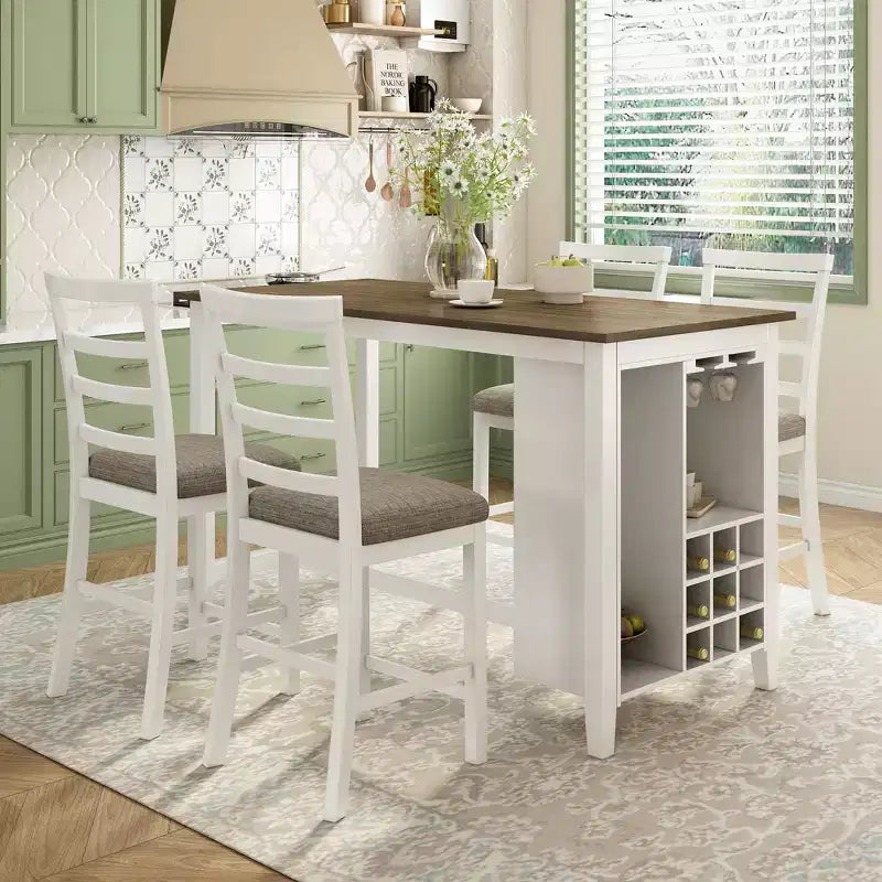 Ensemble de salle à manger GDFStudio Harry 5 pièces hauteur comptoir avec table en bois d'hévéa et chaises rembourrées