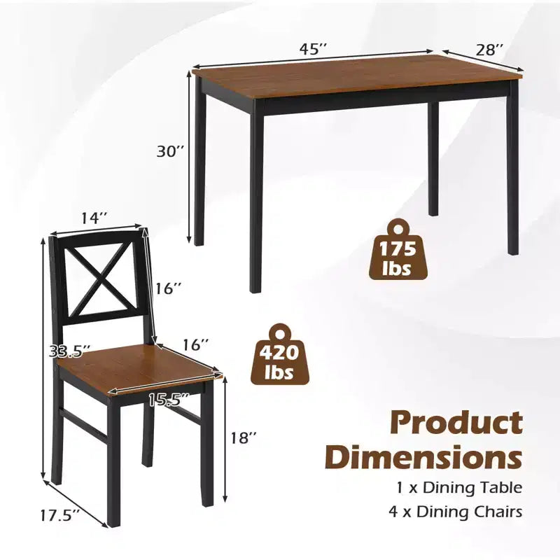 Ensemble table et 4 chaises de salle à manger Costway avec pieds en bois d'hévéa et dossier croisé