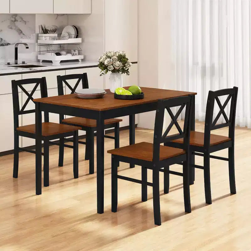 Ensemble table et 4 chaises de salle à manger Costway avec pieds en bois d'hévéa et dossier croisé