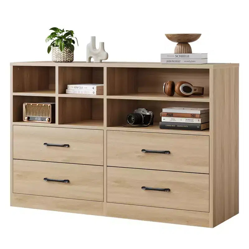 Commode moderne à 4 tiroirs avec étagères de rangement, meuble TV multifonctionnel et organisateur pour chambre et salon