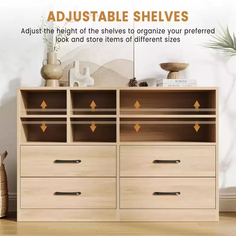 Commode moderne à 4 tiroirs avec étagères de rangement, meuble TV multifonctionnel et organisateur pour chambre et salon