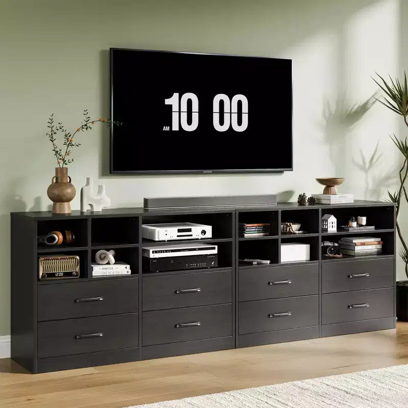 Commode moderne à 4 tiroirs avec étagères de rangement, meuble TV multifonctionnel et organisateur pour chambre et salon