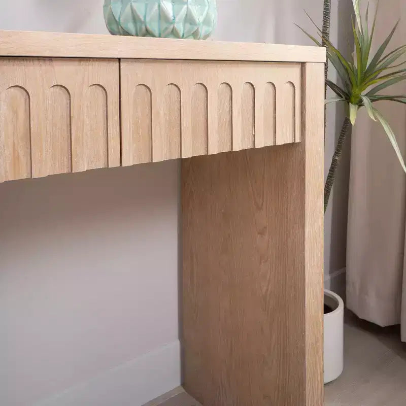 Table console moderne de 150 cm avec 4 tiroirs cachés, table d'entrée avec décoration arquée, table d'appoint pour salon, couloir