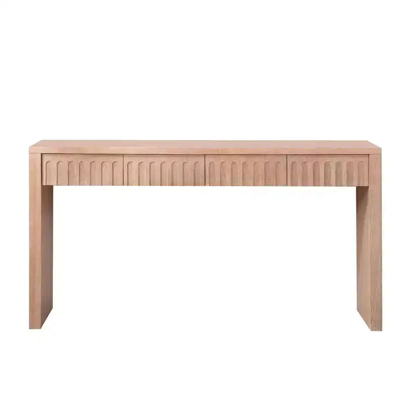 Table console moderne de 150 cm avec 4 tiroirs cachés, table d'entrée avec décoration arquée, table d'appoint pour salon, couloir