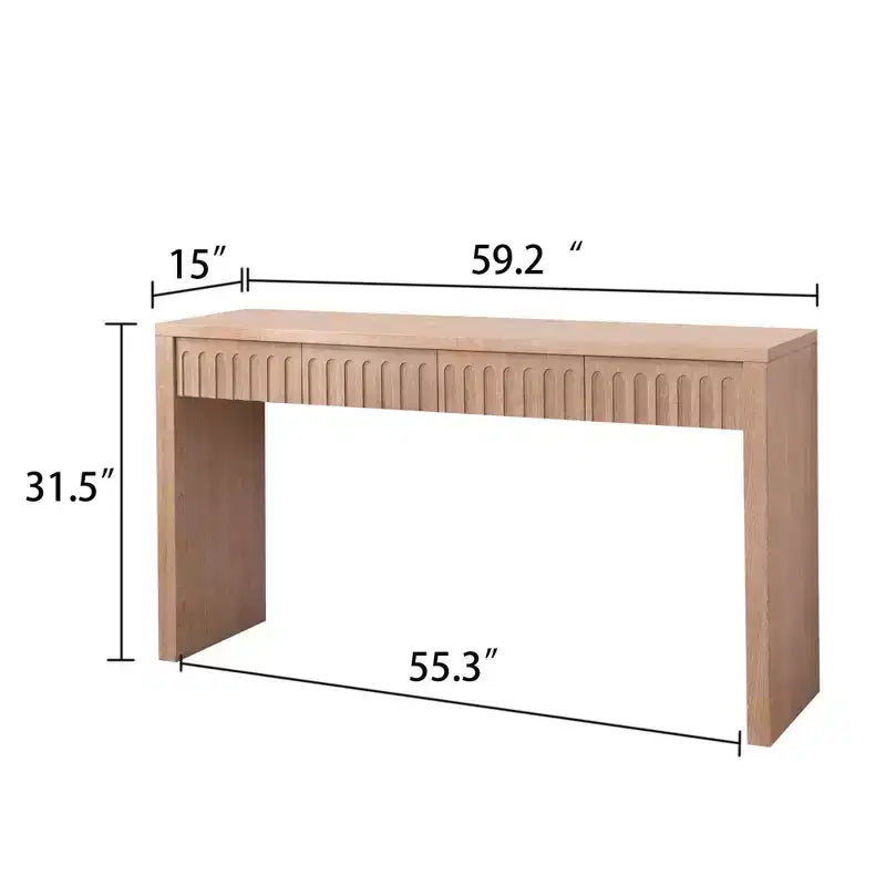 Table console moderne de 150 cm avec 4 tiroirs cachés, table d'entrée avec décoration arquée, table d'appoint pour salon, couloir