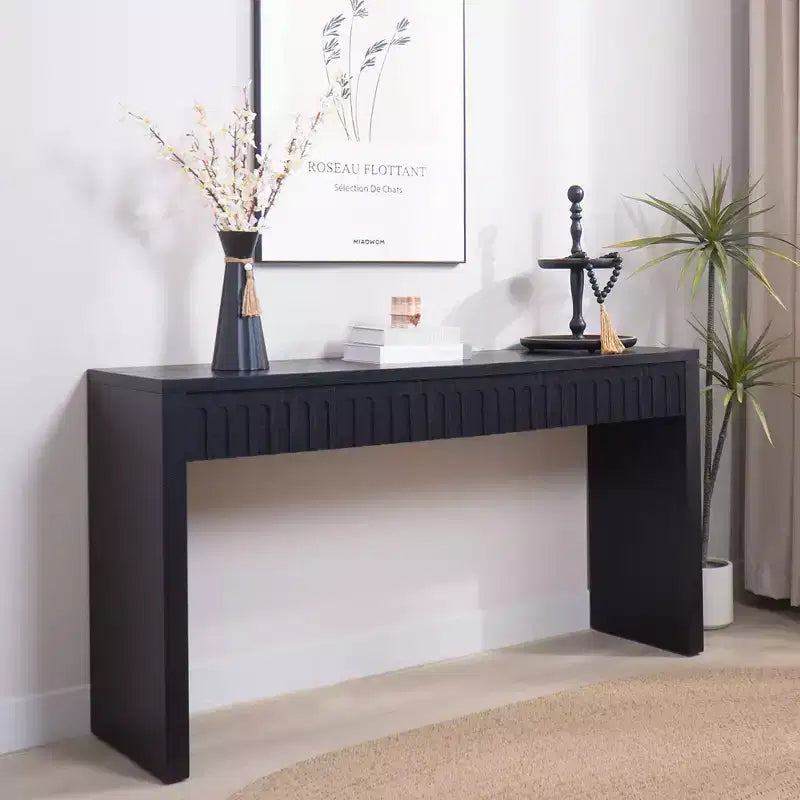 59.2IN Modern Console Table with 4 Hidden Drawers, Entryway Table with Arched Decoration, Accent Table for Living Room, Hallway