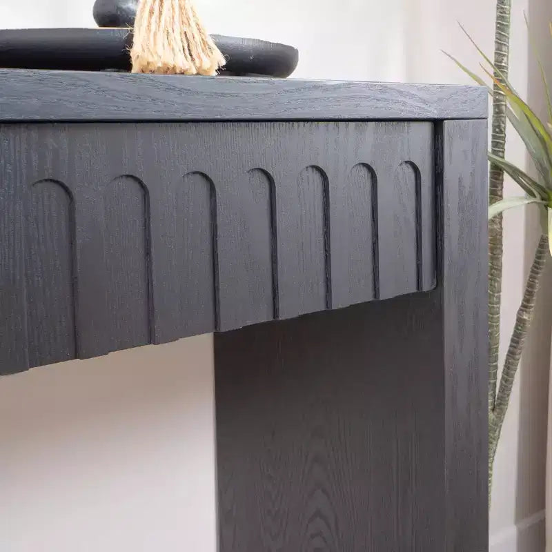 59.2IN Modern Console Table with 4 Hidden Drawers, Entryway Table with Arched Decoration, Accent Table for Living Room, Hallway