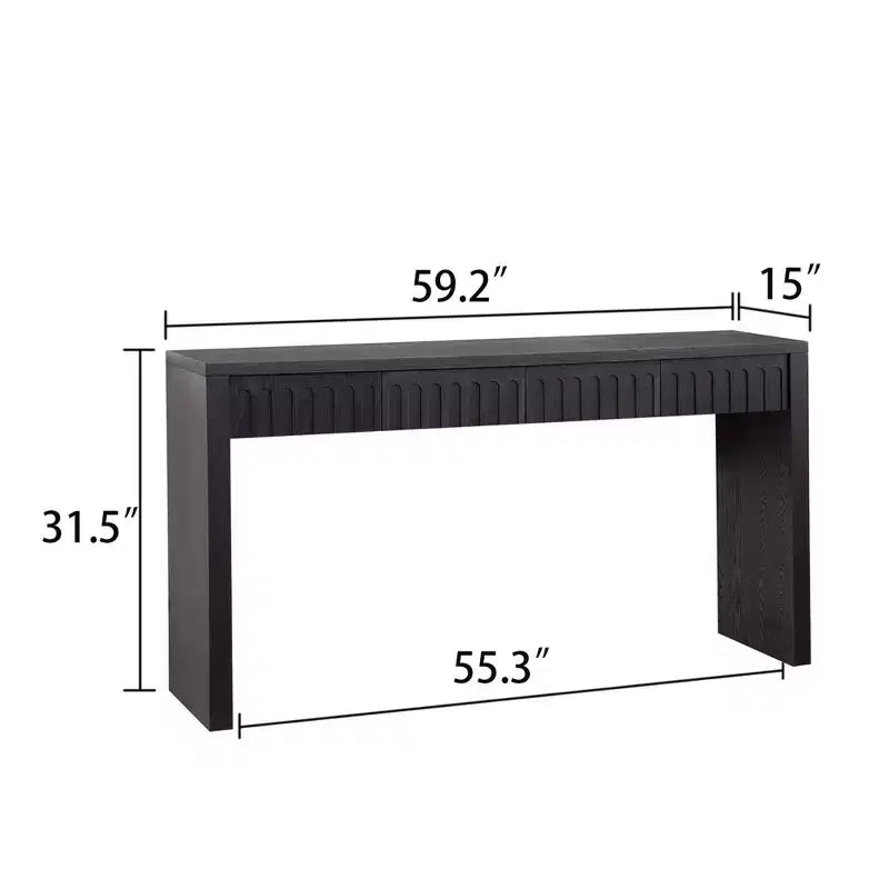 Table console moderne de 150 cm avec 4 tiroirs cachés, table d'entrée avec décoration arquée, table d'appoint pour salon, couloir