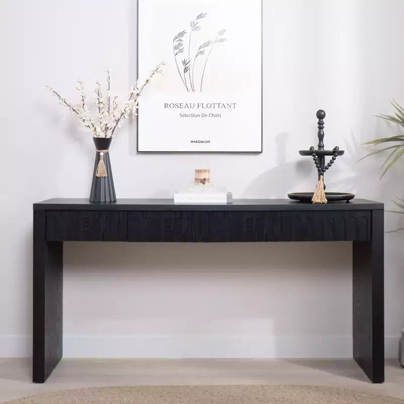 Table console moderne de 150 cm avec 4 tiroirs cachés, table d'entrée avec décoration arquée, table d'appoint pour salon, couloir