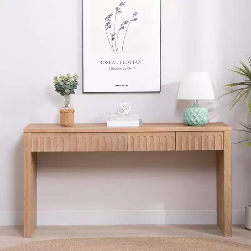 Okak 59.2IN Modern Console Table with 4 Hidden Drawers, Entryway Table with Arched Decoration, Accent Table for Living Room, Hallway