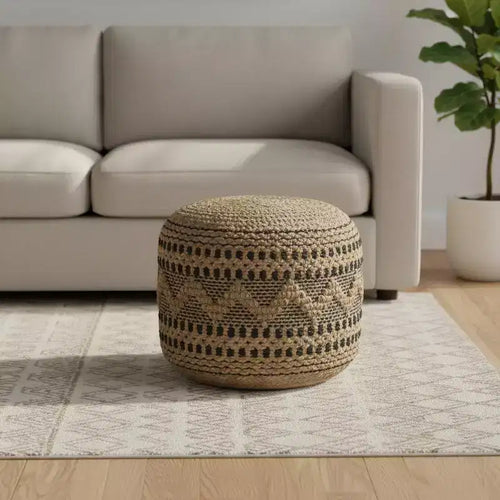 18 Tan Geometric Pouf Ottoman