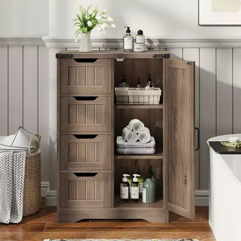 Dcolora Bathroom Cabinet, Freestanding Storage Cabinet with 4 Drawers and 1 Door