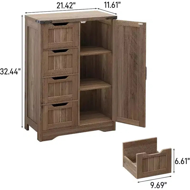 Meuble de salle de bain, Armoire de rangement autonome avec 4 tiroirs et 1 porte