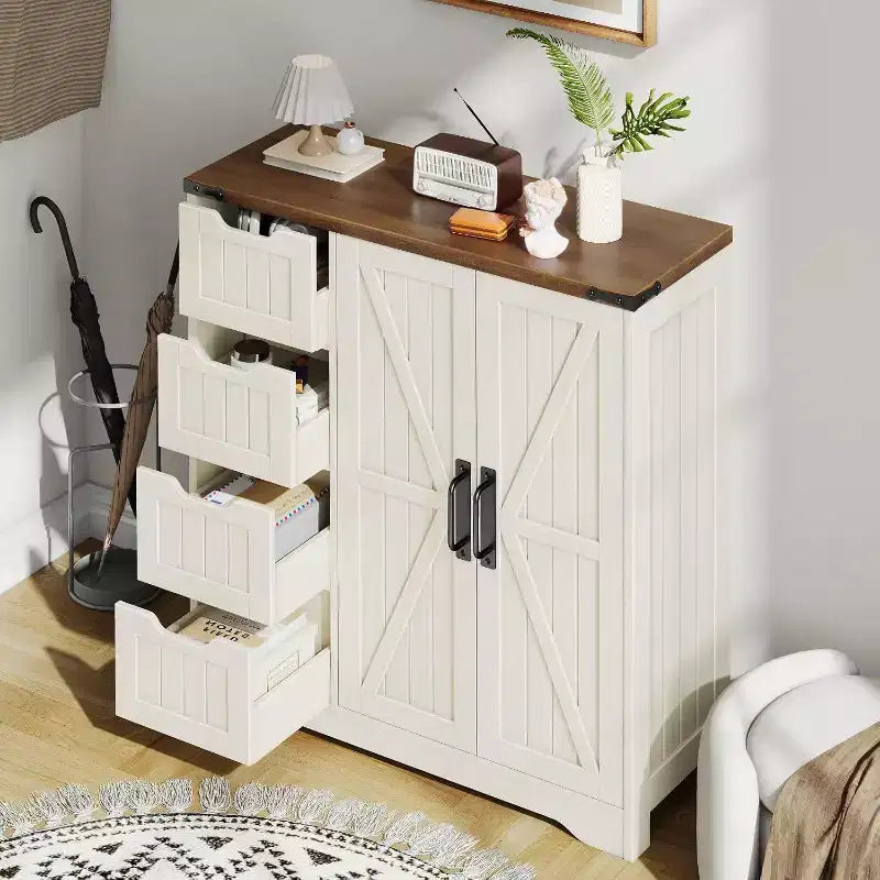 Meuble de salle de bain, Armoire de rangement autonome avec 4 tiroirs et 1 porte