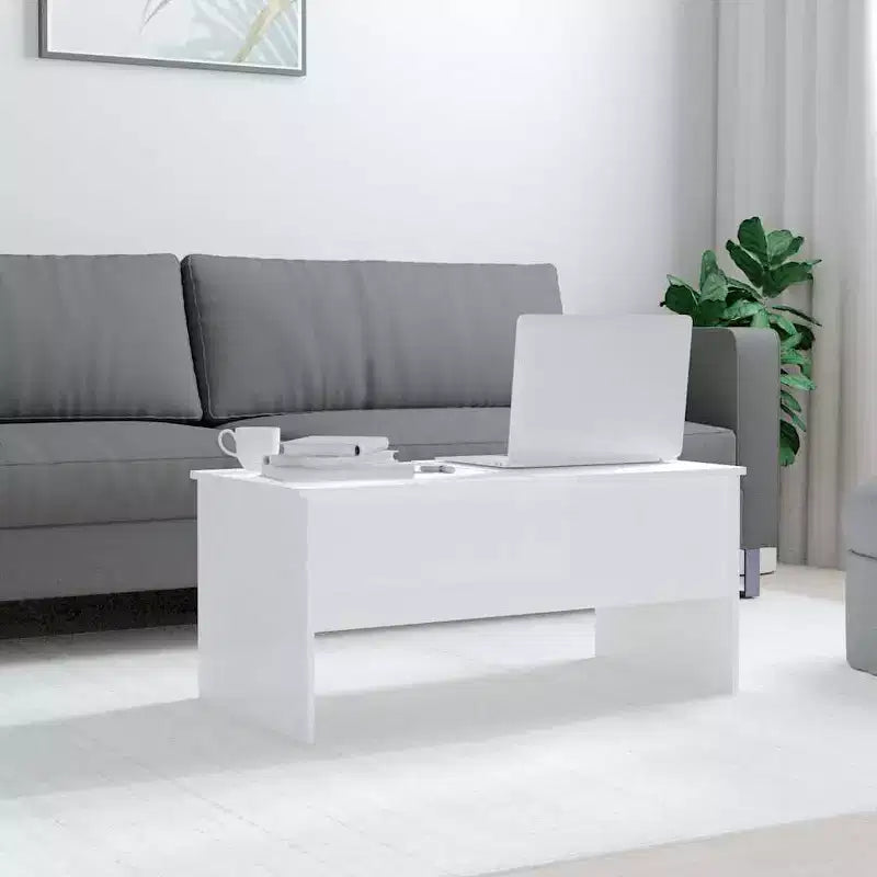 Table basse Blanc très brillant Bois d'ingénierie Table basse moyenne