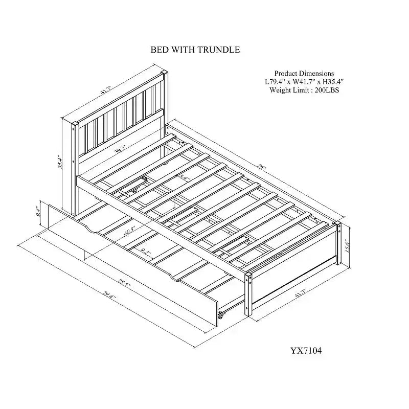 Cadre de lit double avec lit gigogne, lit plateforme en bois avec tête de lit, cadres de lit double pour enfants, adolescents, adultes, pas de sommier nécessaire, blanc vieilli