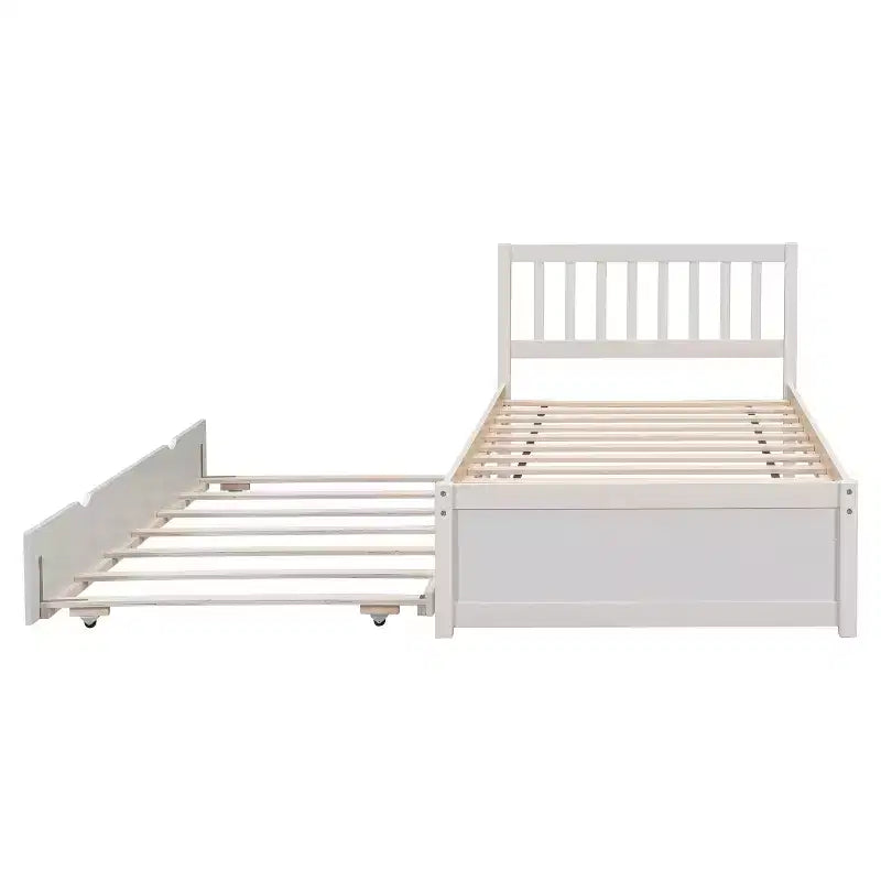Cadre de lit double avec lit gigogne, lit plateforme en bois avec tête de lit, cadres de lit double pour enfants, adolescents, adultes, pas de sommier nécessaire, blanc vieilli