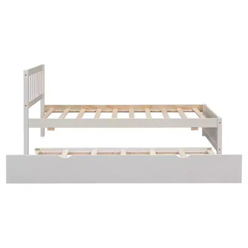 Cadre de lit double avec lit gigogne, lit plateforme en bois avec tête de lit, cadres de lit double pour enfants, adolescents, adultes, pas de sommier nécessaire, blanc vieilli