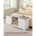 3-Tier Shoe Storage Bench with Cushion, 31.9 Inch Entryway Seat with Adjustable Shelves and Doors, Cloud White