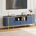 70 Fluted TV Stand with Faux Marble Top, Entertainment Center for TVs Up to 80 Inches, Wood Media Console with Curved Profile Sliding Doors