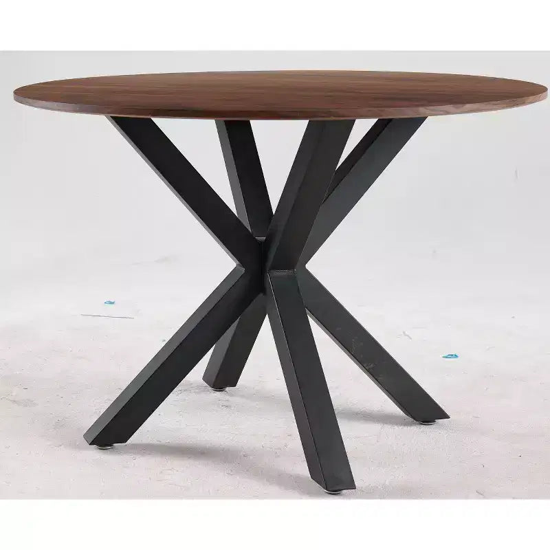 Table à manger rétro de 107 cm pour 4 à 6 personnes, table de cuisine avec plateau rond et pieds croisés, table ronde pour salon, salle à manger