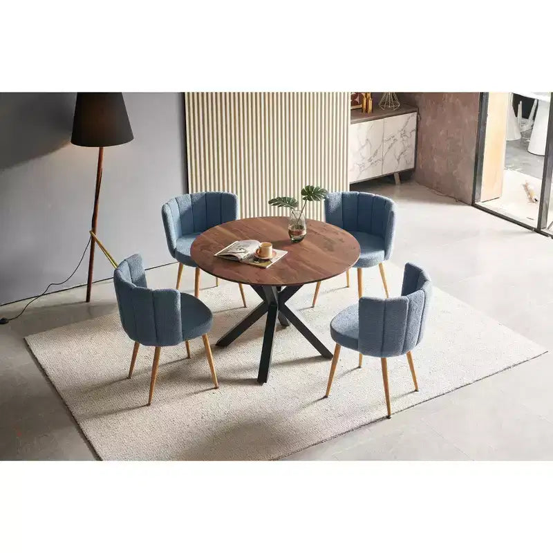 Table à manger rétro de 107 cm pour 4 à 6 personnes, table de cuisine avec plateau rond et pieds croisés, table ronde pour salon, salle à manger