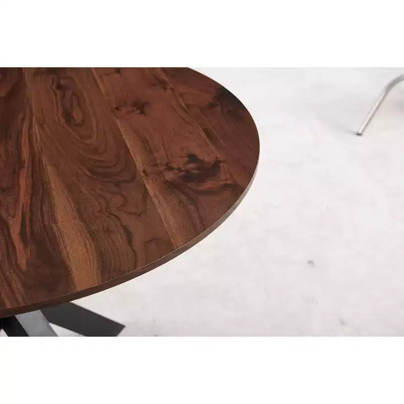 Table à manger rétro de 107 cm pour 4 à 6 personnes, table de cuisine avec plateau rond et pieds croisés, table ronde pour salon, salle à manger