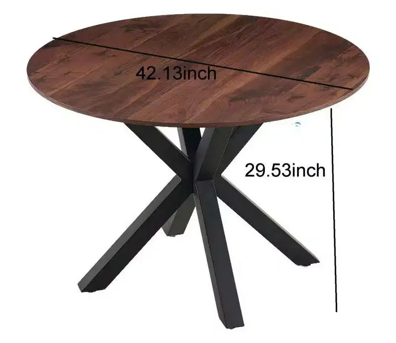 Table à manger rétro de 107 cm pour 4 à 6 personnes, table de cuisine avec plateau rond et pieds croisés, table ronde pour salon, salle à manger