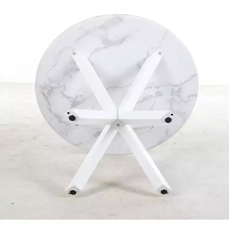 Table à manger rétro de 107 cm pour 4 à 6 personnes, table de cuisine avec plateau rond et pieds croisés, table ronde pour salon, salle à manger