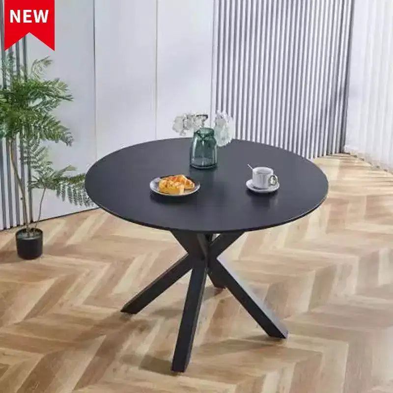 42.1IN Retro Dining Table for 4-6 people, Kitchen Table with Round Table Top and Cross Legs, Round Table for Living Room, Dining Room