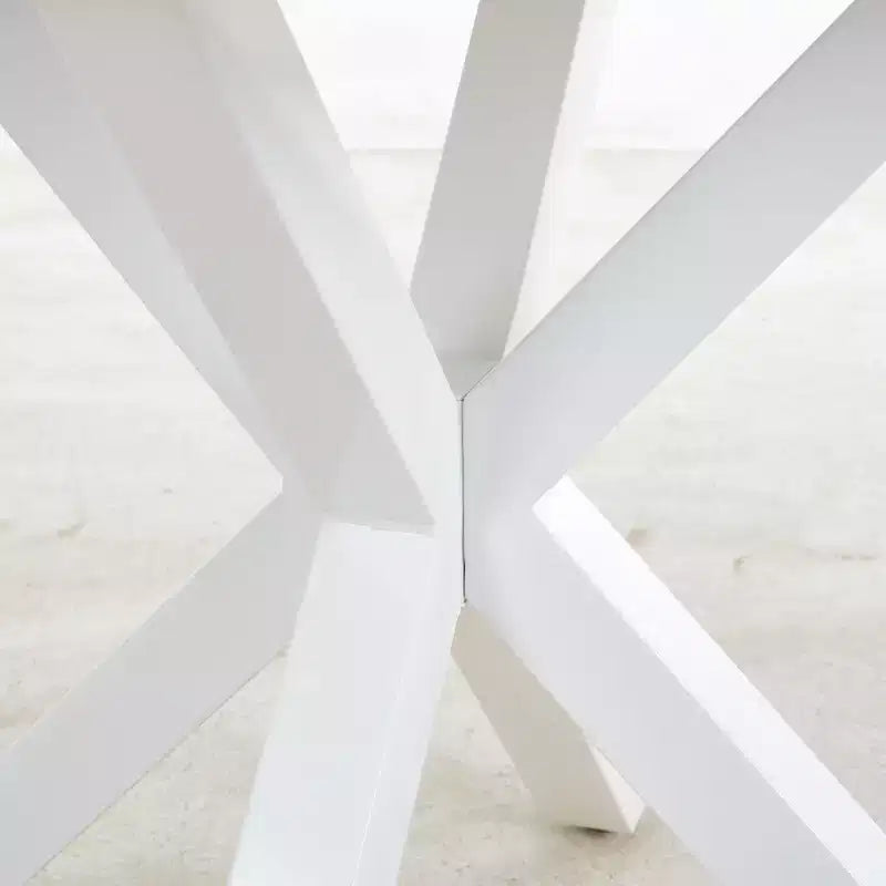 Table à manger rétro de 107 cm pour 4 à 6 personnes, table de cuisine avec plateau rond et pieds croisés, table ronde pour salon, salle à manger