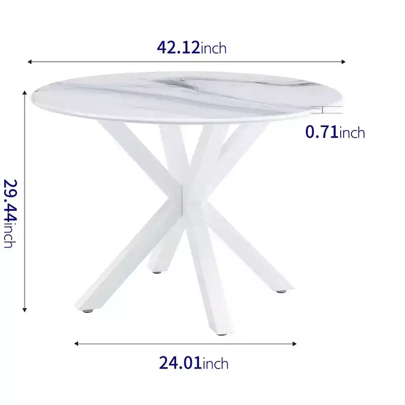 Table à manger rétro de 107 cm pour 4 à 6 personnes, table de cuisine avec plateau rond et pieds croisés, table ronde pour salon, salle à manger