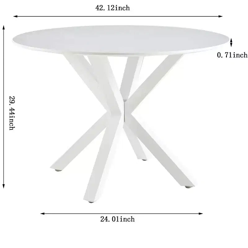Table à manger rétro de 107 cm pour 4 à 6 personnes, table de cuisine avec plateau rond et pieds croisés, table ronde pour salon, salle à manger