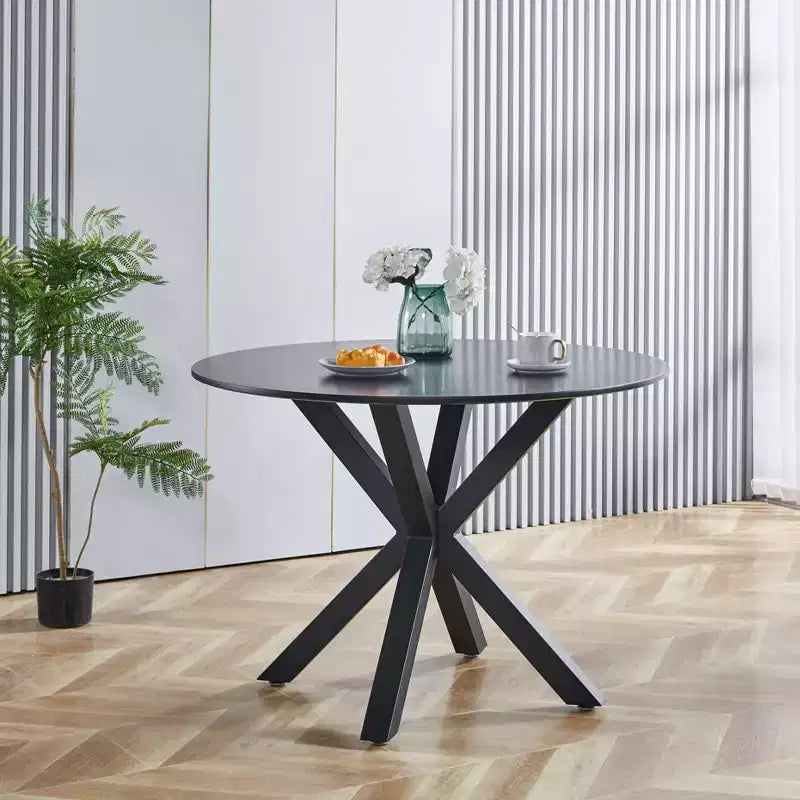 42.1IN Retro Dining Table for 4-6 people, Kitchen Table with Round Table Top and Cross Legs, Round Table for Living Room, Dining Room