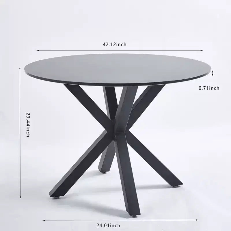 Table à manger rétro de 107 cm pour 4 à 6 personnes, table de cuisine avec plateau rond et pieds croisés, table ronde pour salon, salle à manger