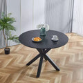 Table à manger rétro de 107 cm pour 4 à 6 personnes, table de cuisine avec plateau rond et pieds croisés, table ronde pour salon, salle à manger