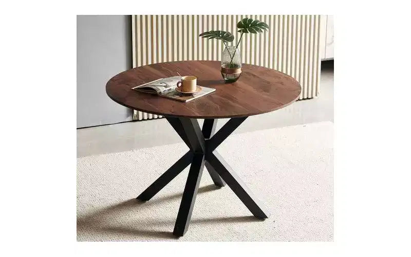 42.1IN Retro Dining Table for 4-6 people, Kitchen Table with Round Table Top and Cross Legs, Round Table for Living Room, Dining Room