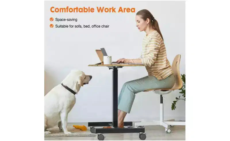 Bureau informatique réglable en hauteur de 64,7 cm avec roulettes, bureau debout avec base métallique en T, petit bureau pour chambre à coucher, salon