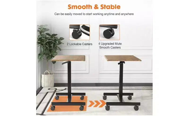 Bureau informatique réglable en hauteur de 64,7 cm avec roulettes, bureau debout avec base métallique en T, petit bureau pour chambre à coucher, salon