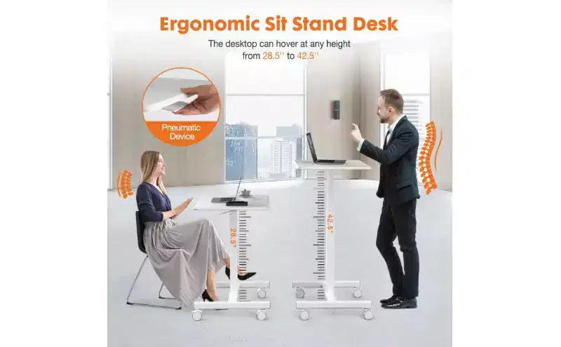 Bureau informatique réglable en hauteur de 64,7 cm avec roulettes, bureau debout avec base métallique en T, petit bureau pour chambre à coucher, salon