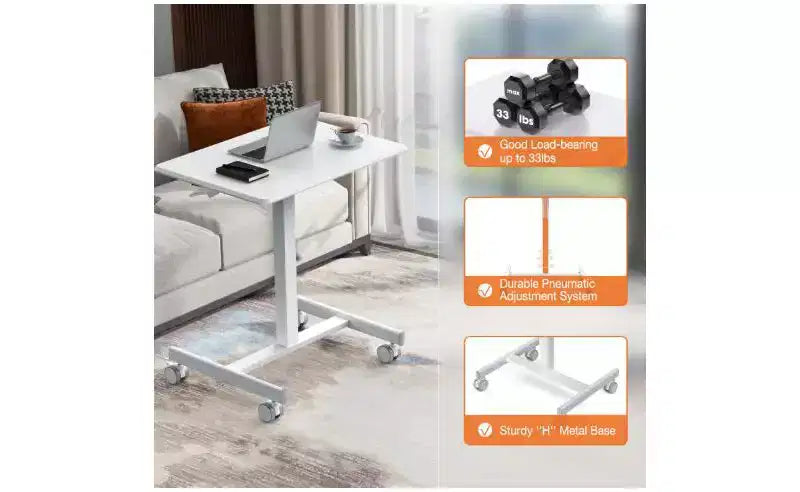 Bureau informatique réglable en hauteur de 64,7 cm avec roulettes, bureau debout avec base métallique en T, petit bureau pour chambre à coucher, salon