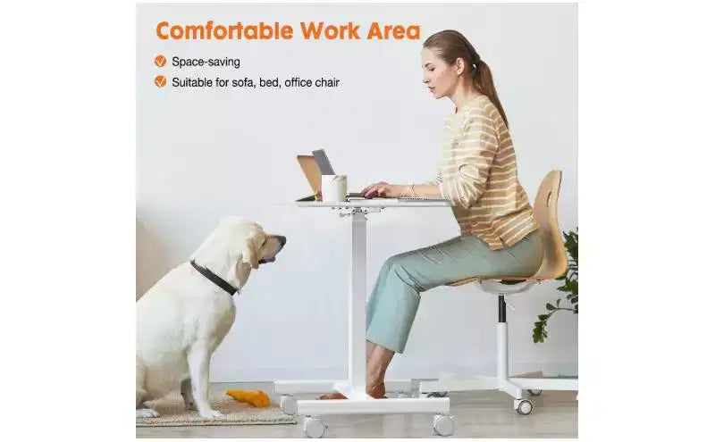 Bureau informatique réglable en hauteur de 64,7 cm avec roulettes, bureau debout avec base métallique en T, petit bureau pour chambre à coucher, salon