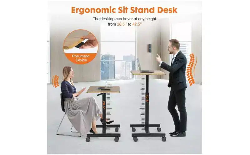 Bureau informatique réglable en hauteur de 64,7 cm avec roulettes, bureau debout avec base métallique en T, petit bureau pour chambre à coucher, salon