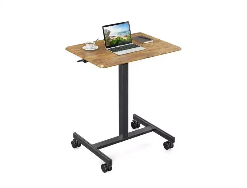 25.5IN Height-Adjustable Computer Desk with Wheels, Standing Desk with T-Shape Metal Base, Small Desk for Bedroom, Living Room
