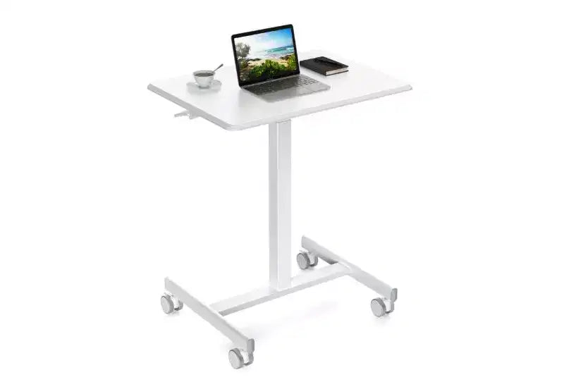 Okak 25.5IN Height-Adjustable Computer Desk with Wheels, Standing Desk with T-Shape Metal Base, Small Desk for Bedroom, Living Room