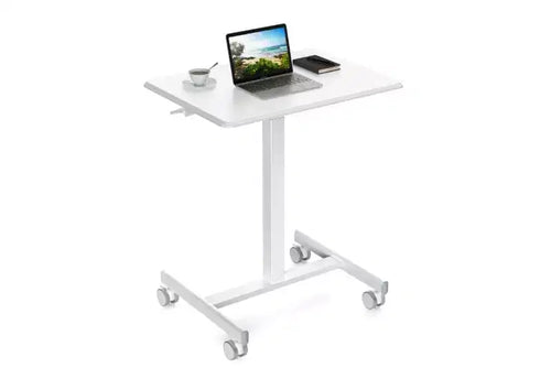 Okak 25.5IN Height-Adjustable Computer Desk with Wheels, Standing Desk with T-Shape Metal Base, Small Desk for Bedroom, Living Room