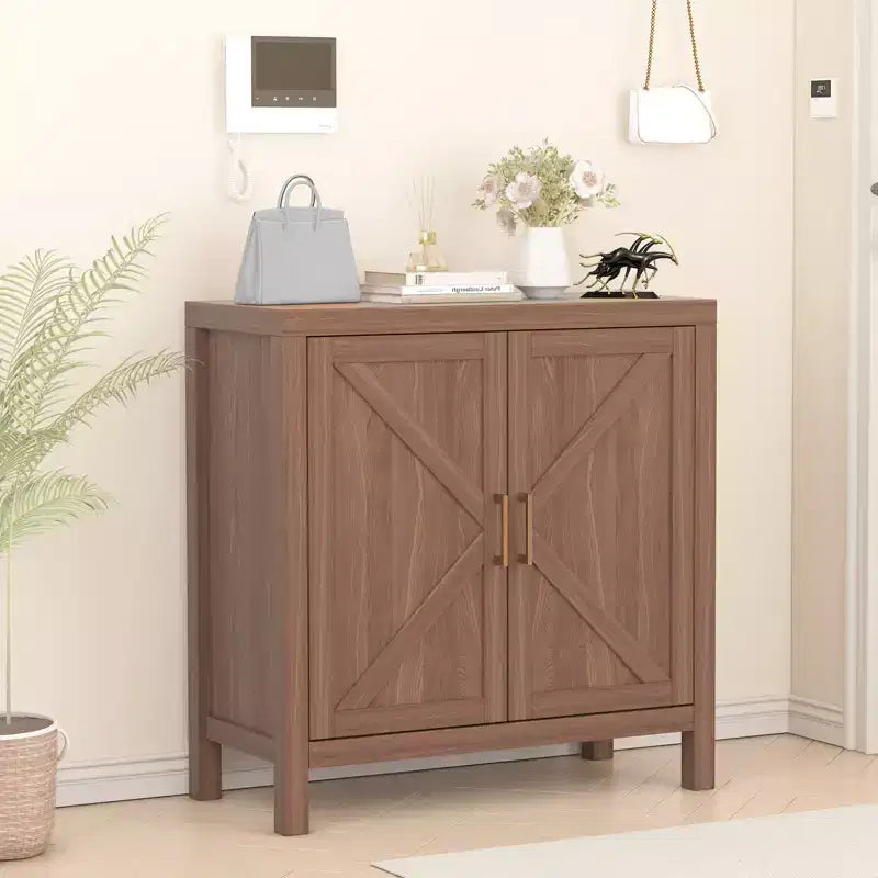 Armoire de Rangement Classique en X, Meuble d'Entrée, Meuble TV, Avec Étagères Réglables, Poignées Métalliques pour Salon, Entrée, Couleur Chêne