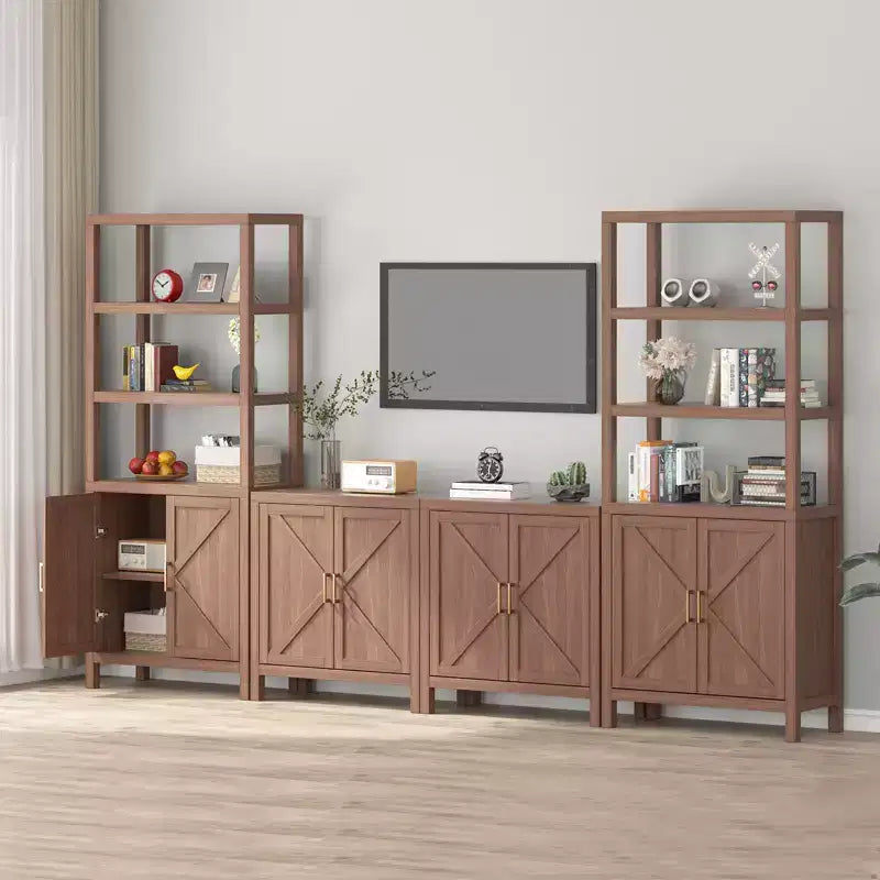 Armoire de Rangement Classique en X, Meuble d'Entrée, Meuble TV, Avec Étagères Réglables, Poignées Métalliques pour Salon, Entrée, Couleur Chêne