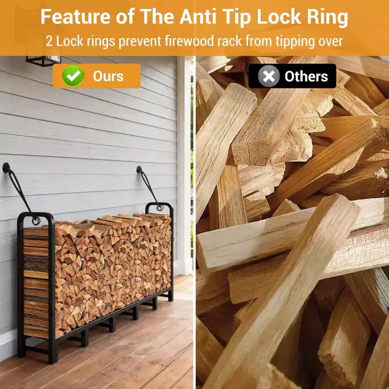 Range-bûches d'extérieur de 2,4 m, support de stockage de bois en métal, range-bûches réglable pour cheminée, patio, balcon, jardin, peut supporter jusqu'à 300 kg